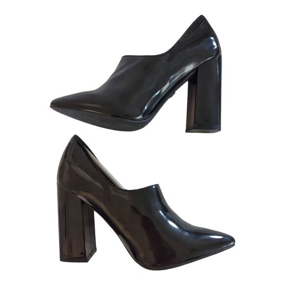 ASOS Daisy Street Black Vamp Pumps Size 7 Faux Patent Leather Block Heel Costume - Picture 7 of 12